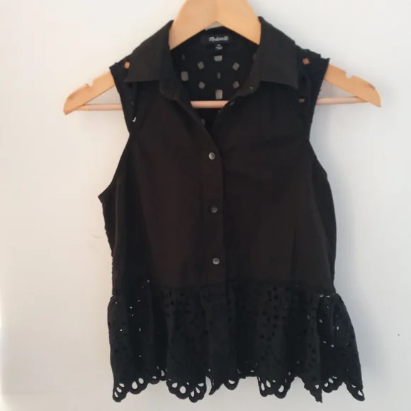 Madewell XS Black Eyelet Mix Top - Picture 2 of 11
